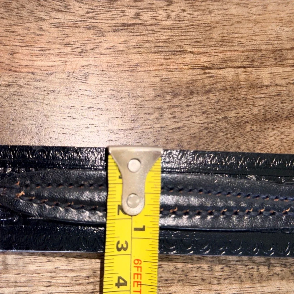 Mens Black Embossed Leather Belt Extra Long 58
